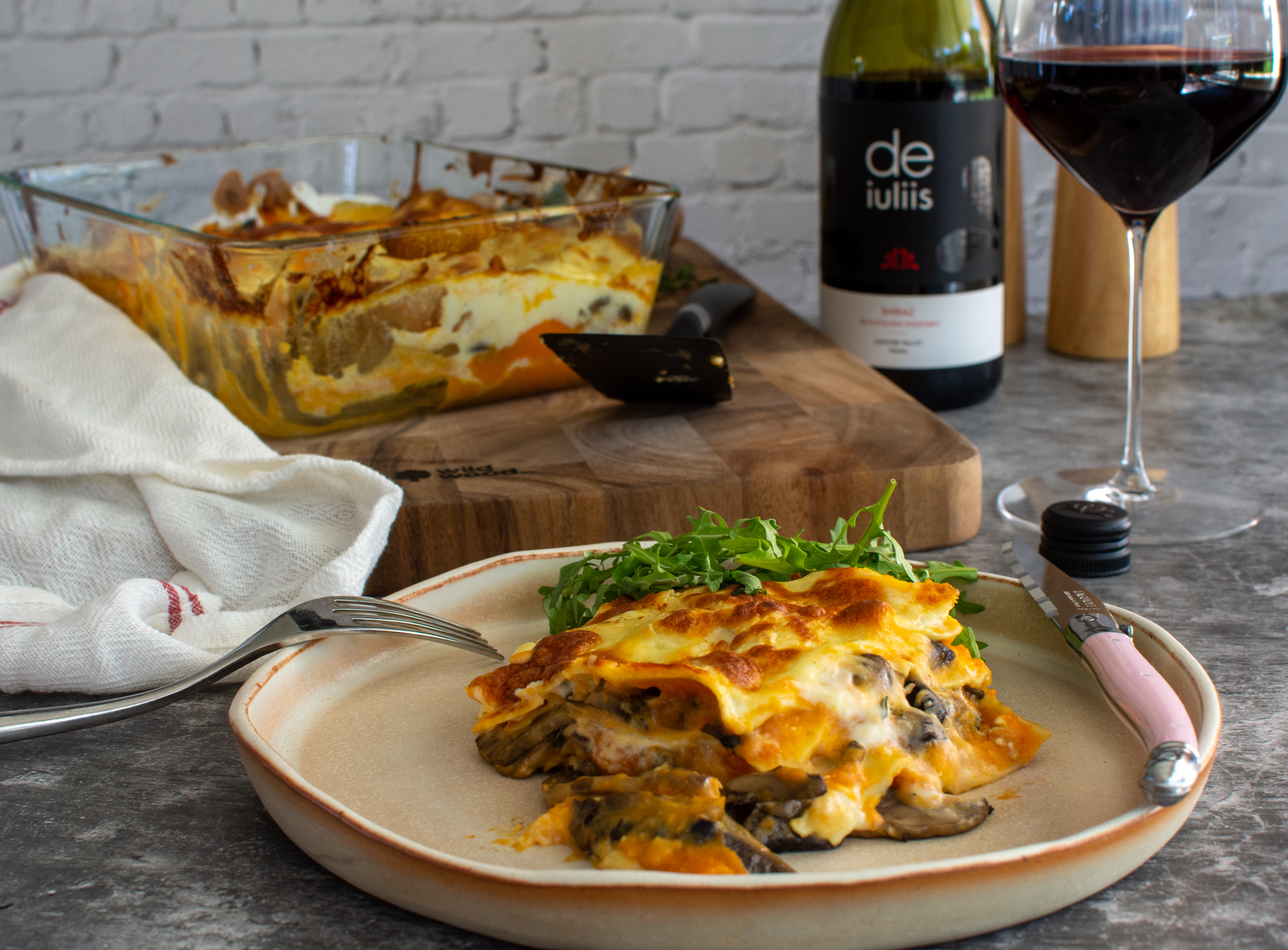 Single Vineyard Steven Shiraz and Vegetarian Lasagne