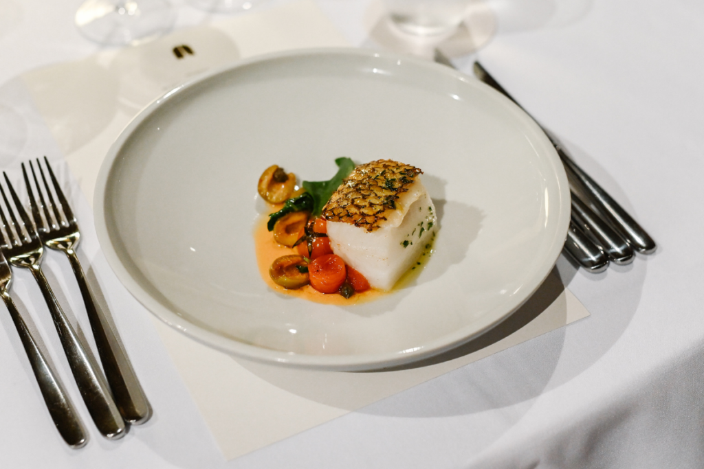 A fine dining fish and tomato which will feature on the menu at our Winemaker's Lunch