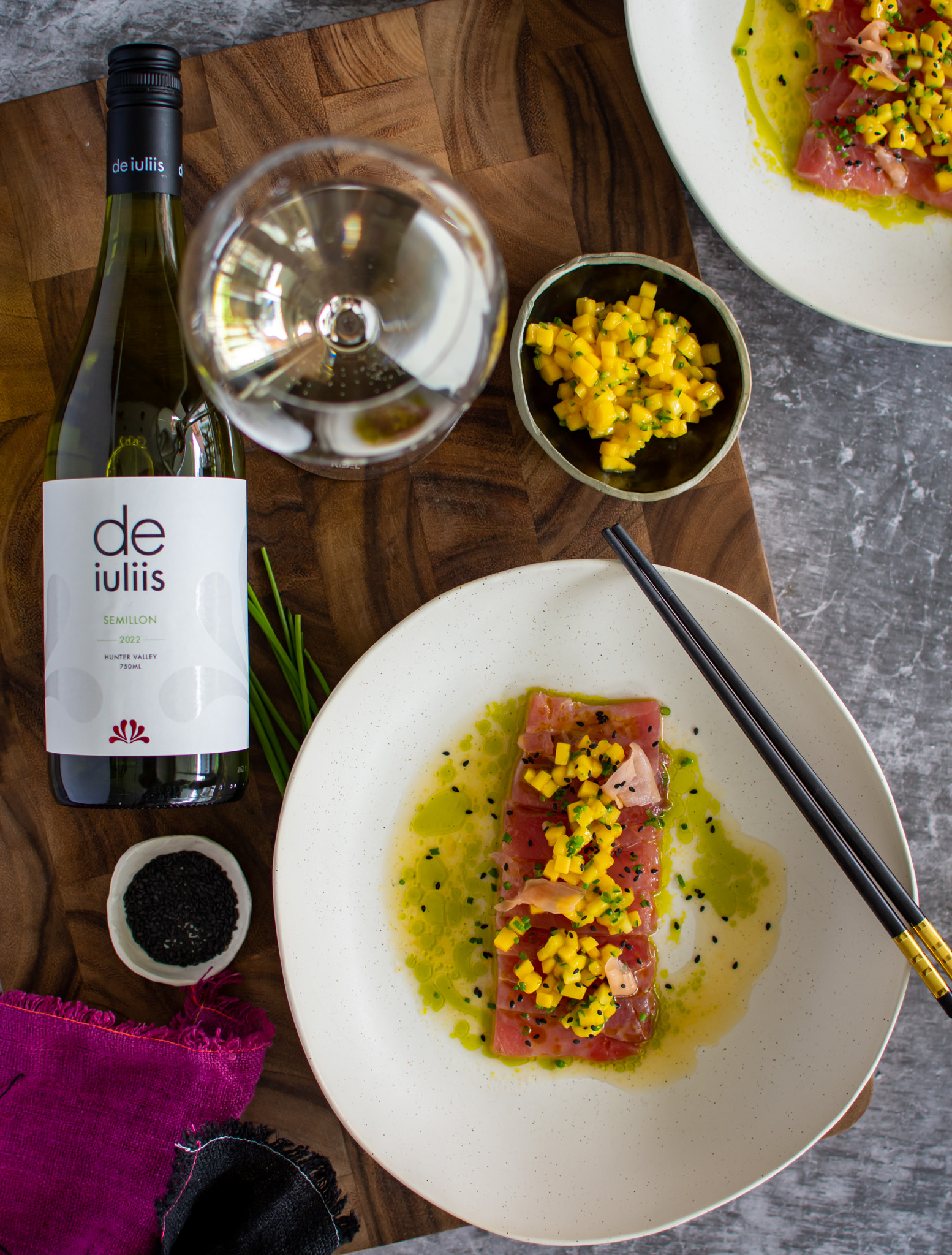 Our Estate Semillon & Tuna Crudo, Mango & Citrus Dressing