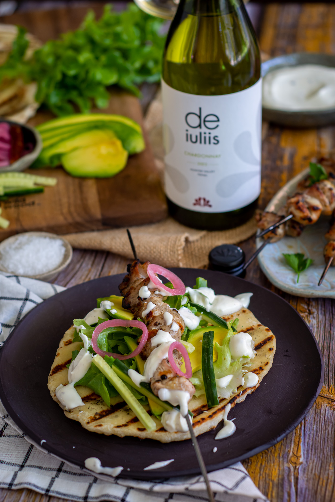 Estate Chardonnay with Greek Chicken Skewers & Homemade Flatbread