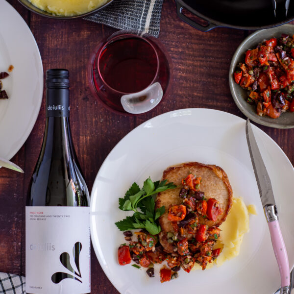De Iuliis 2022 Special Release Pinot Noir pairs with pork loin and salsa