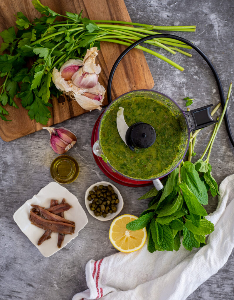 A bottle of De Iuliis Hunter Valley Tempranillo with slow cooked lamb shoulder